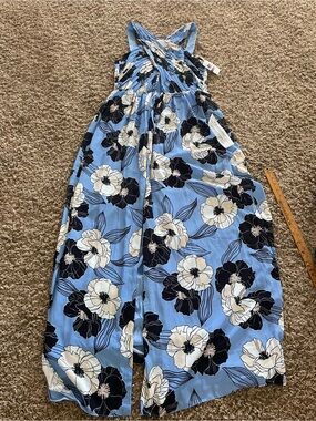 Dress the Population Blue Floral Maxi Dress with Black & White Flowers